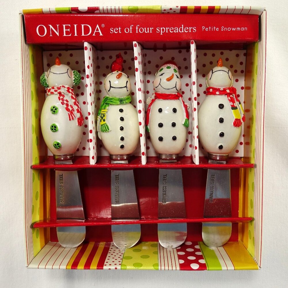 Oneida Set Of‎ Four Petite Christmas Snowman Spreader Stainless Steel Knives